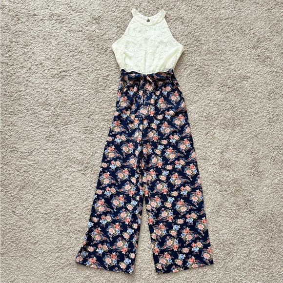 Francesca's Collections Pants - Francesca's Floral Lace Jumpsuit with Pockets